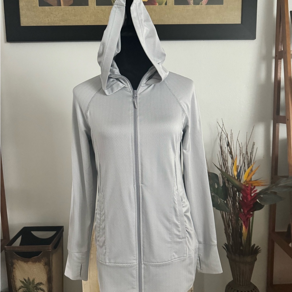 Mondetta Women's Long Sleeve Athletic Full Zip Hoodie Jacket Gray White Small - Picture 3 of 8